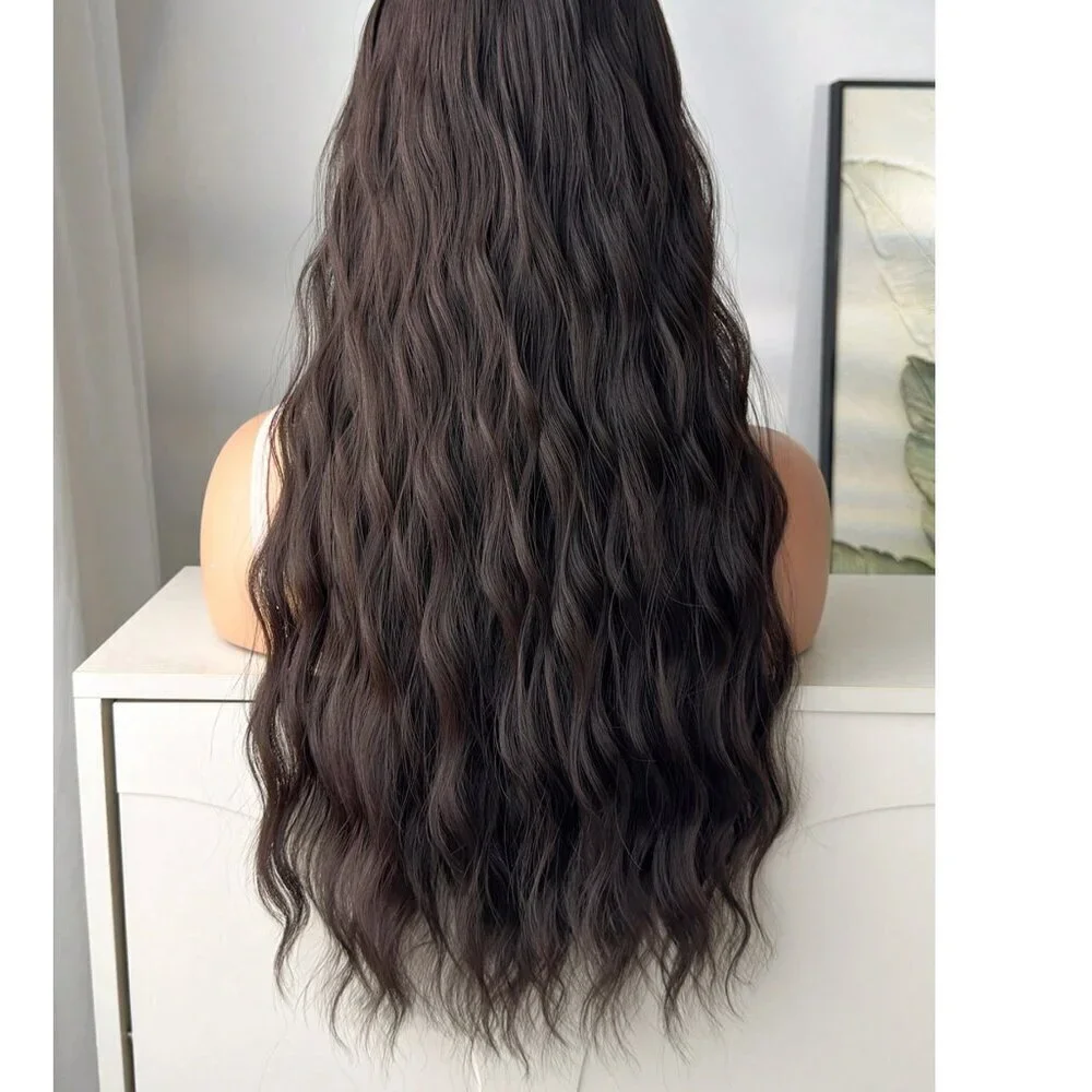 Dark Brown Water Wave Clip in Hair‎ Extensions - Human hair Blend